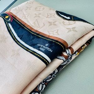 AUTHENTIC LOUIS VUITTON SCARF SHAWL WRAP THROW 60% SILK 40% WOOL RARE PRINT
